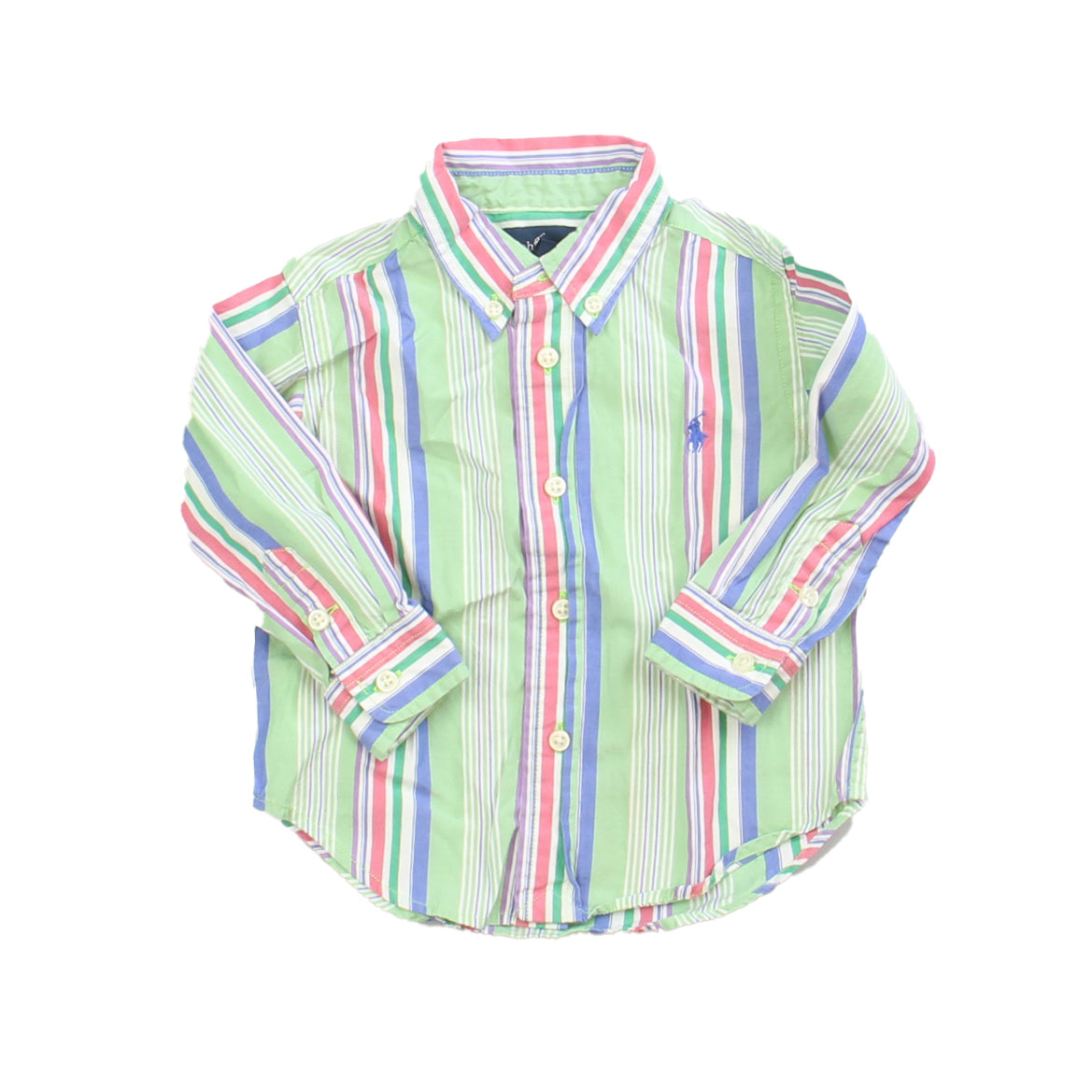 Ralph Lauren Boys Green Stripe Button Down Long Sleeve Size: 12 Months Green Stripe