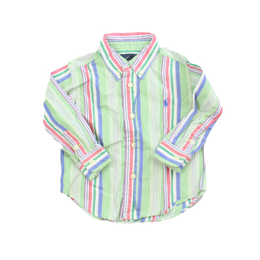 Ralph Lauren Boys Green Stripe Button Down Long Sleeve Size: 12 Months Green Stripe