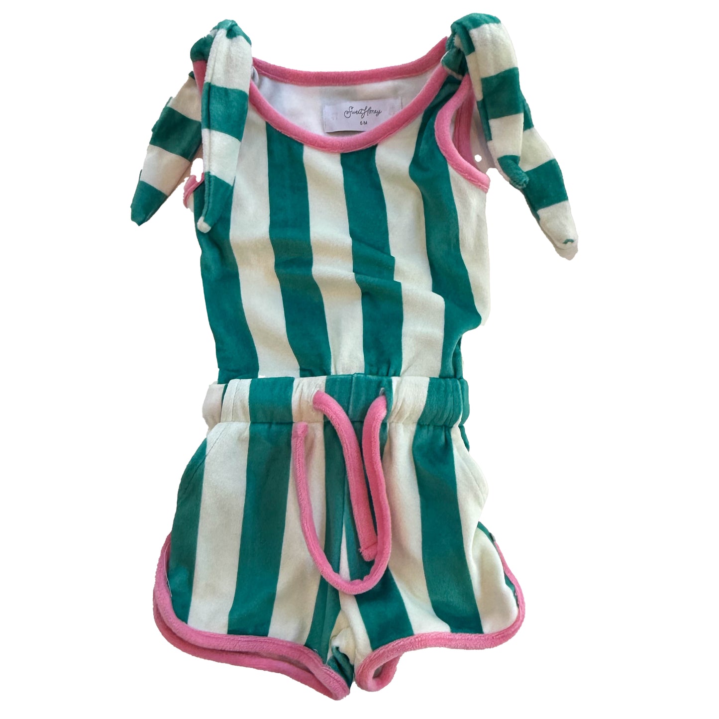 Sweet Honey Girls Green Stripe Romper Size: 6 Months Green Stripe