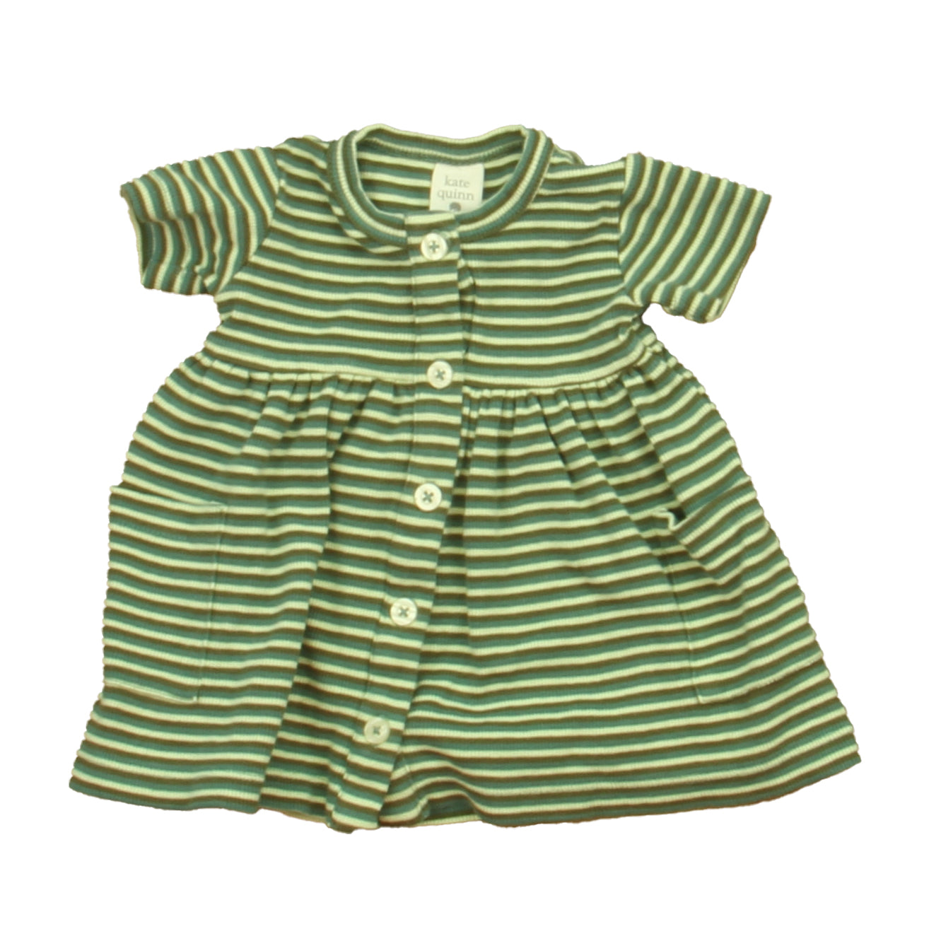 Kate Quinn Organics Girls Green Stripe Dress Size: 0-3 Months