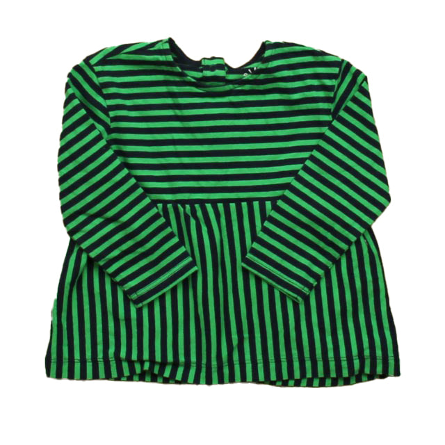 Primary.com Girls Green Stripe Dress Size: 12-18 Months