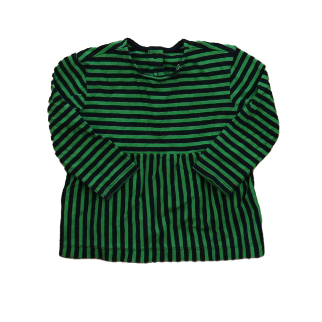 Primary.com Girls Green Stripe Long Sleeve Shirt Size: 6-12 Months