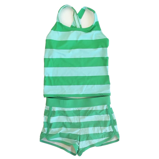 Primary.com Girls Green Stripe 2-piece Swimsuit Size: 6-7 Years Green Stripe