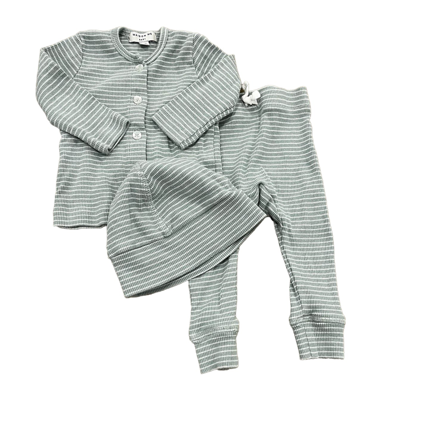Maison Me Boys Green Stripe Apparel Sets Size: 3-6 Months Green Stripe