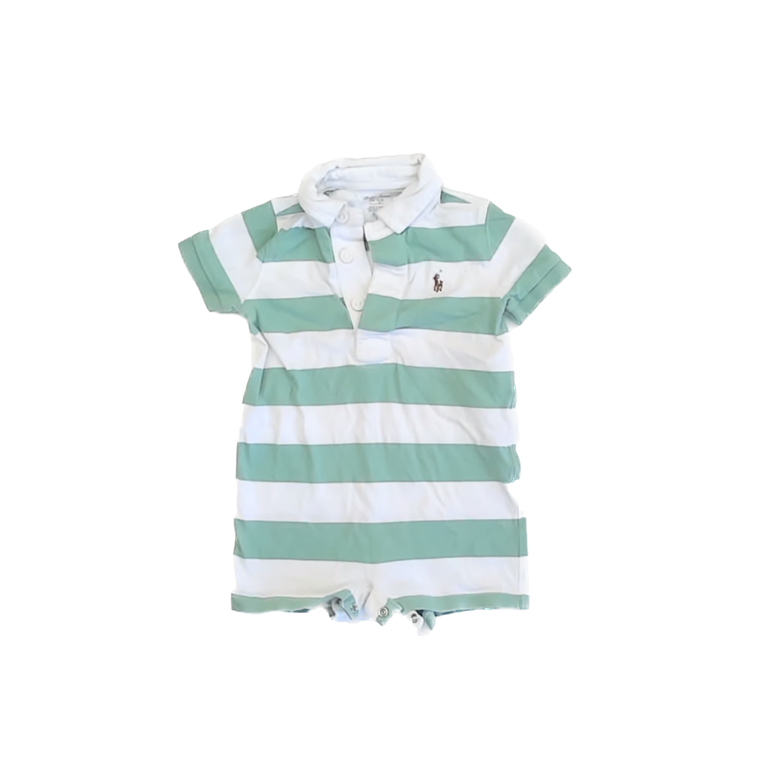 Ralph Lauren Boys Green Striped Romper Size: 12 Months Green Striped