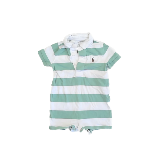 Ralph Lauren Boys Green Striped Romper Size: 12 Months Green Striped
