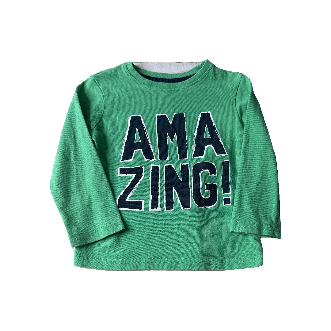 Primark Boys green | Text Long Sleeve Shirt Size: 2-3 Years green | Text