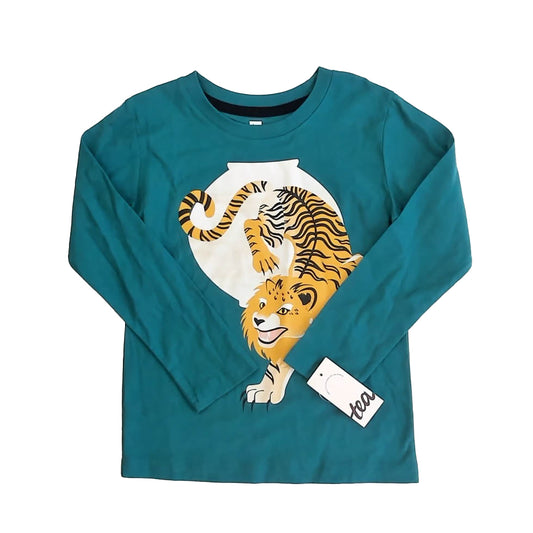 Tea Collection Boys Green Tiger Long Sleeve T-Shirt Size: 5T Green Tiger