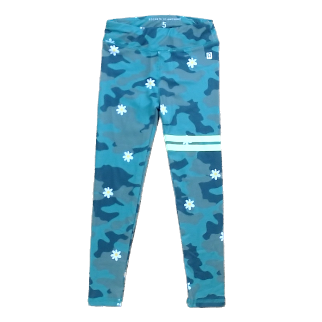 Rockets Of Awesome Girls Green W/Flowers Leggings Size: 5T Green W/Flowers