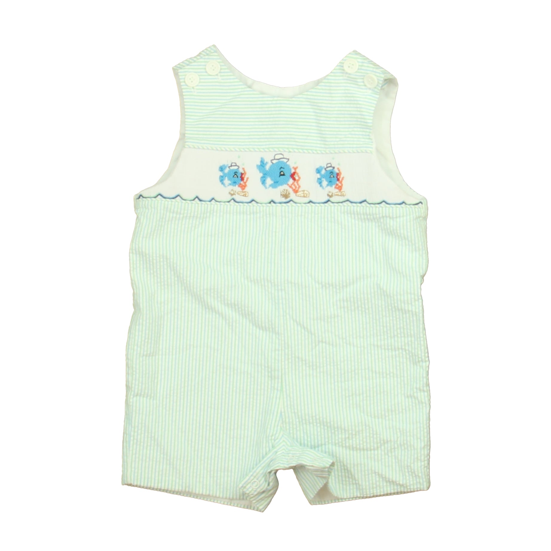 Little Threads Boys Green | White | Blue Fish Romper Size: 18 Months Green | White | Blue Fish