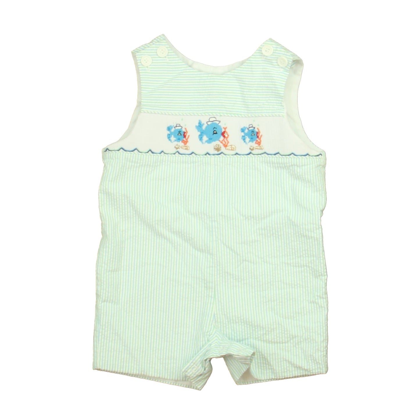 Little Threads Boys Green | White | Blue Fish Romper Size: 18 Months Green | White | Blue Fish