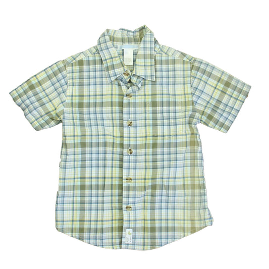 Janie and Jack Boys Green | White | Blue Plaid Button Down Short Sleeve Size: 3T