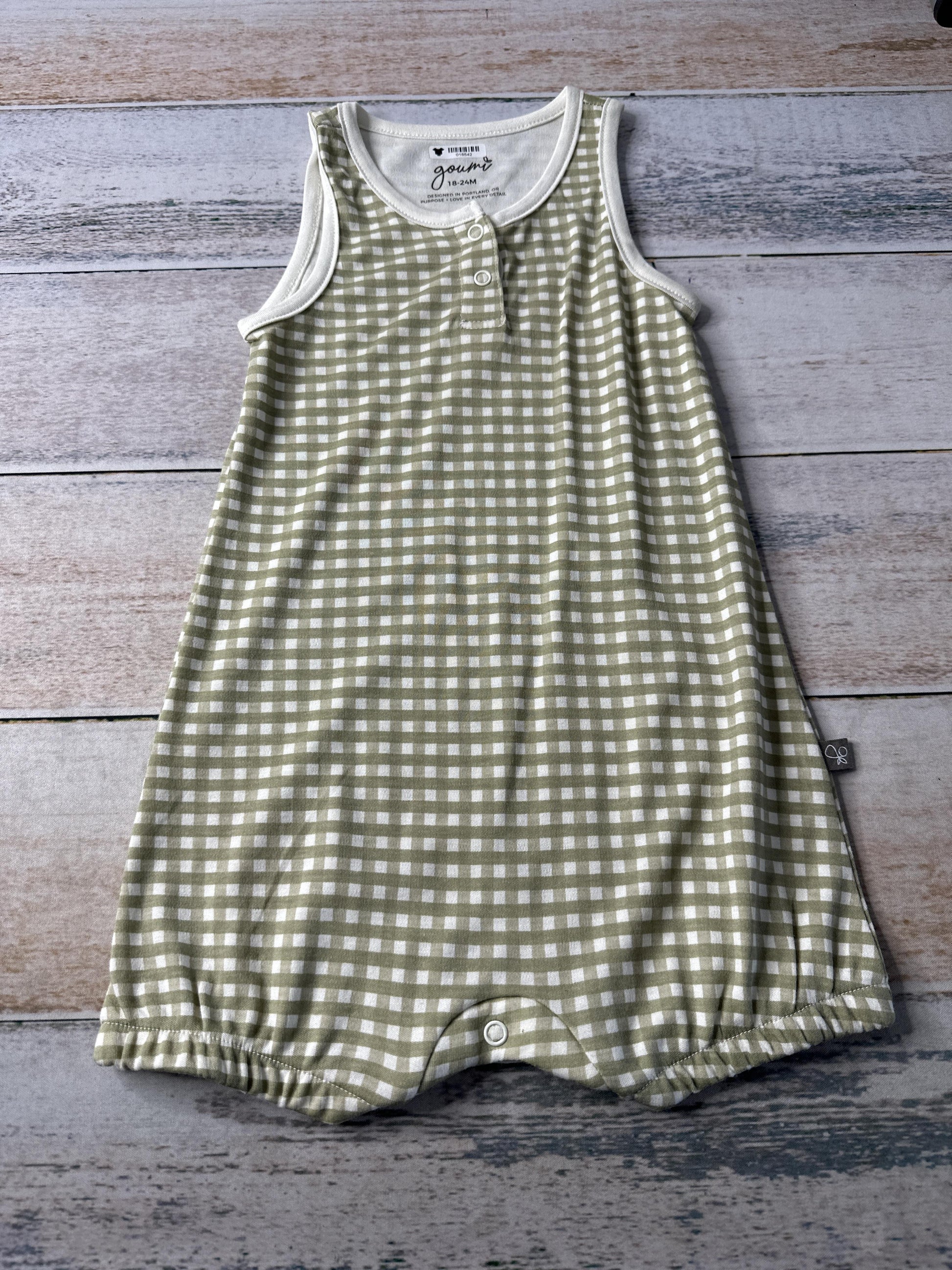 Goumi Unisex green | White | Check Romper Size: 18-24 months green | White | Check