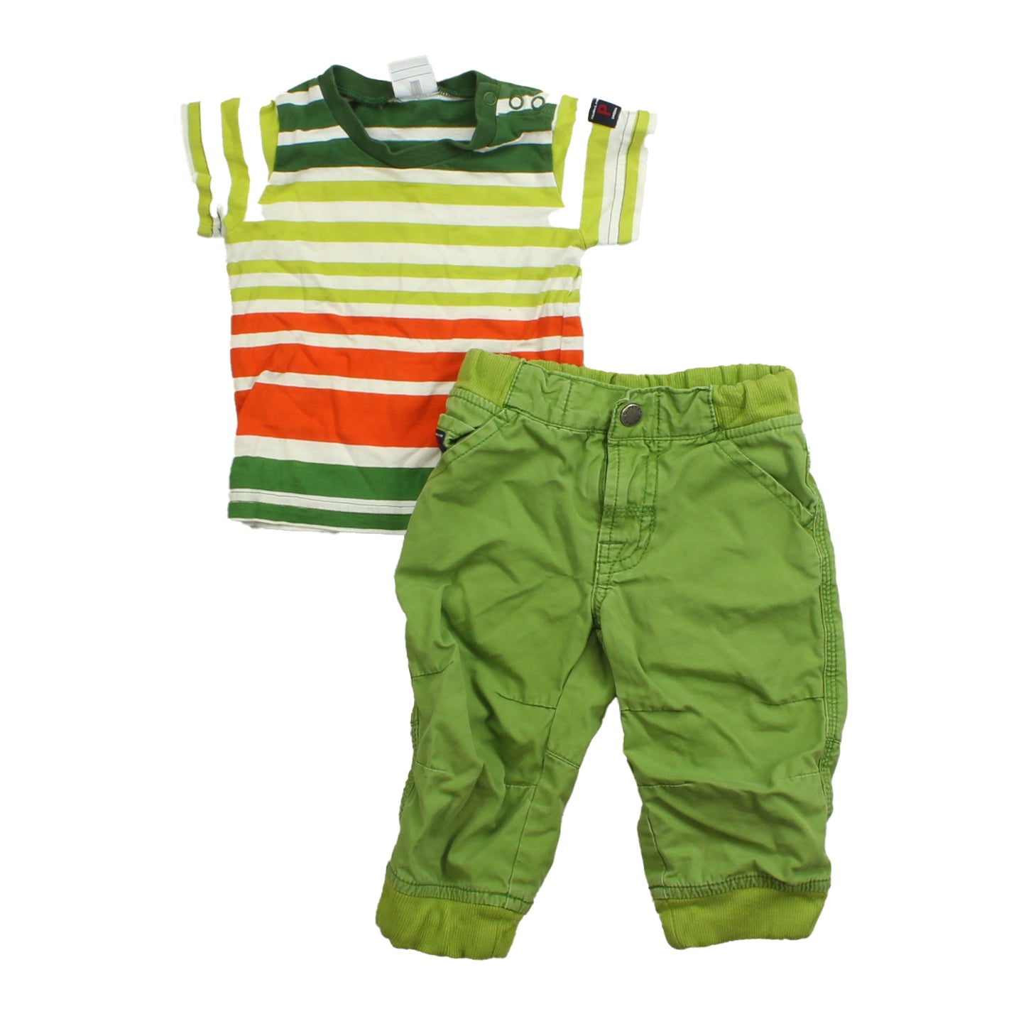 Polarn O. Pyret Boys Green | White | Orange | Stripes Apparel Sets Size: 6-9 Months Green | White | Orange | Stripes