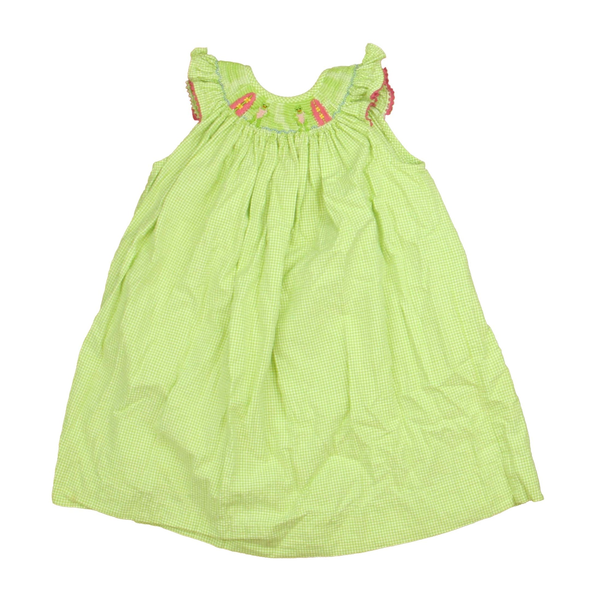 Silly Goose Girls Green | White | Pink Smocked Dress Size: 2T Green | White | Pink Smocked
