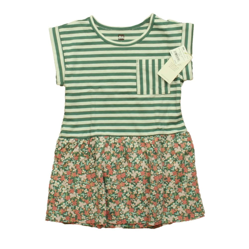 Tea Girls Green | White | Pink Dress Size: 2T Green | White | Pink