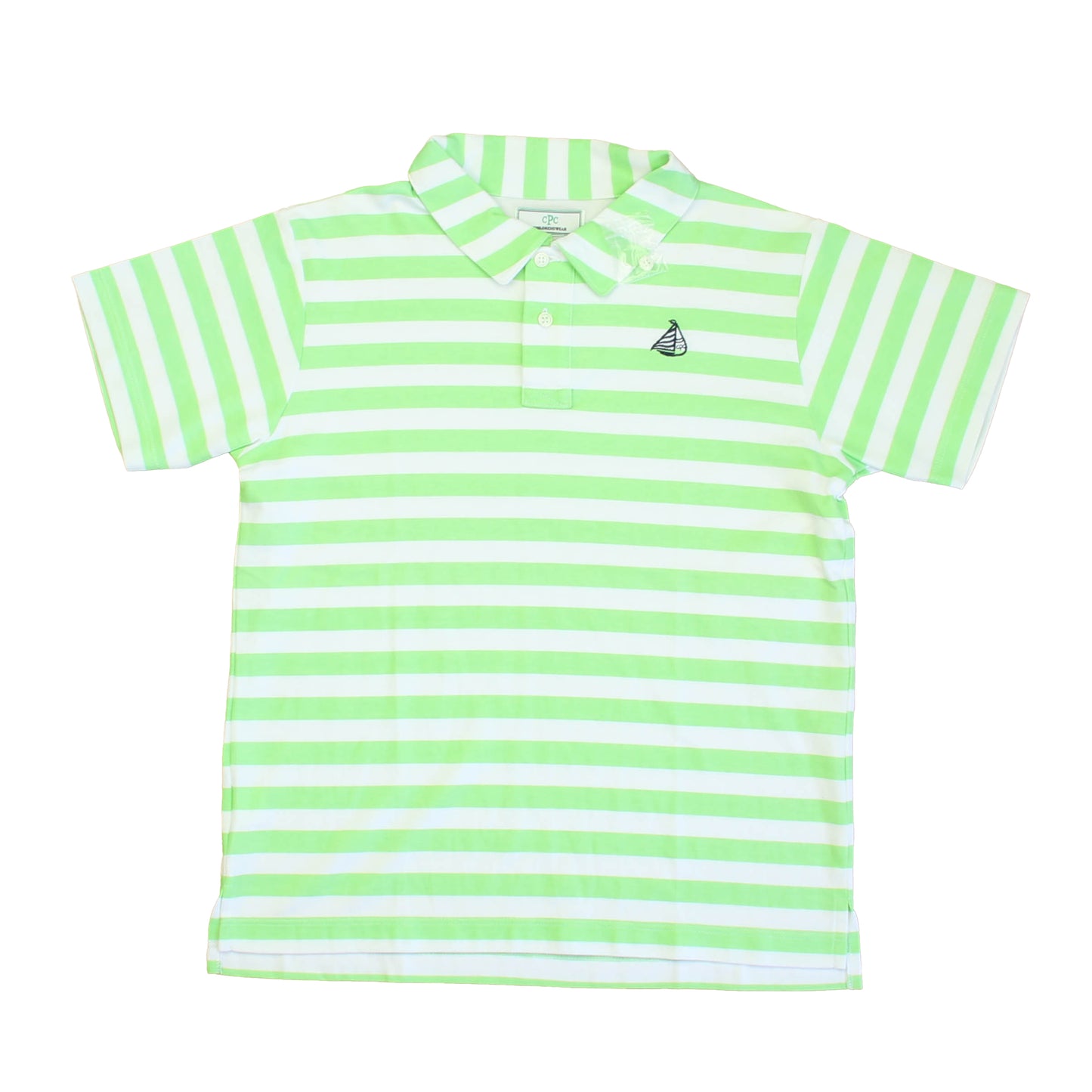 Classic Prep Boys Green | White Stripe Polo Shirt Size: 6-14 Years