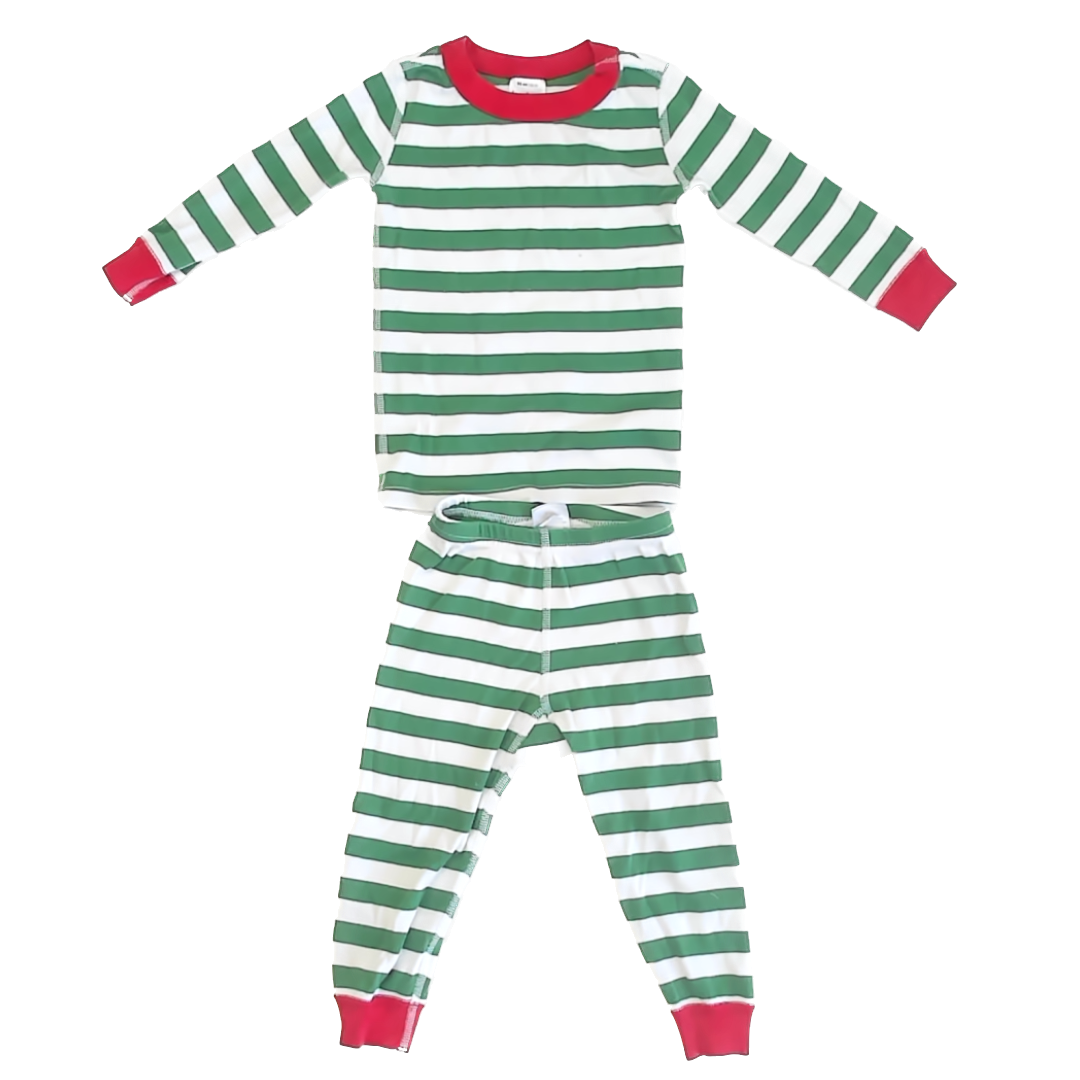 Hanna Andersson Boys Green | White Striped 2-piece Pajamas Size: 2T Green | White Striped