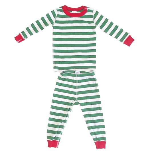 Hanna Andersson Boys Green | White Striped 2-piece Pajamas Size: 2T Green | White Striped