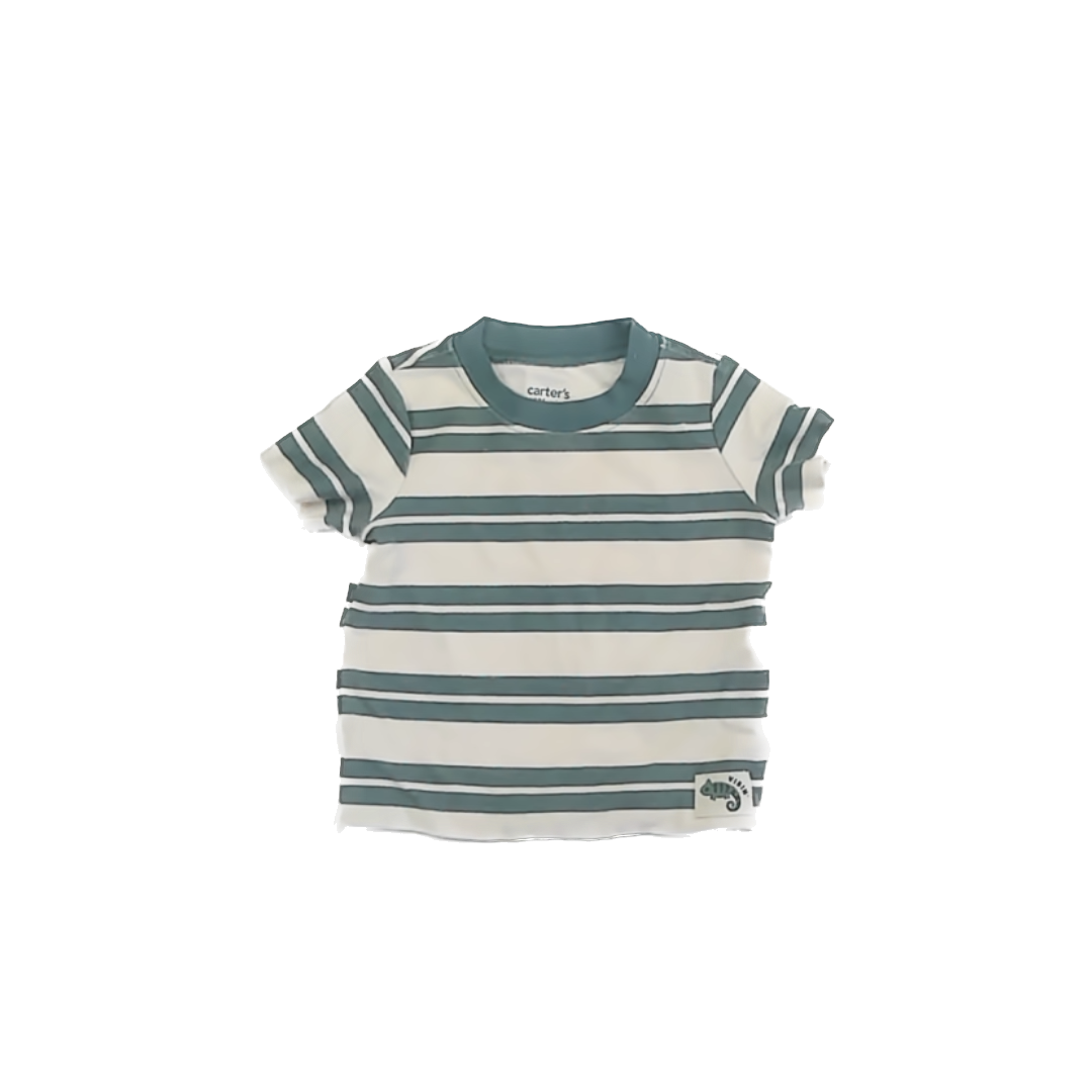 Carter''s Boys Green | White Striped T-Shirt Size: 12 Months Green | White Striped