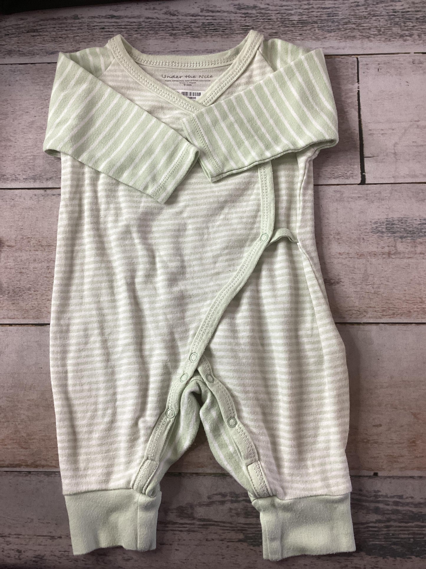 Under The Nile Unisex green | White | Striped Long Sleeve Outfit Size: 0-3 months green | White | Striped