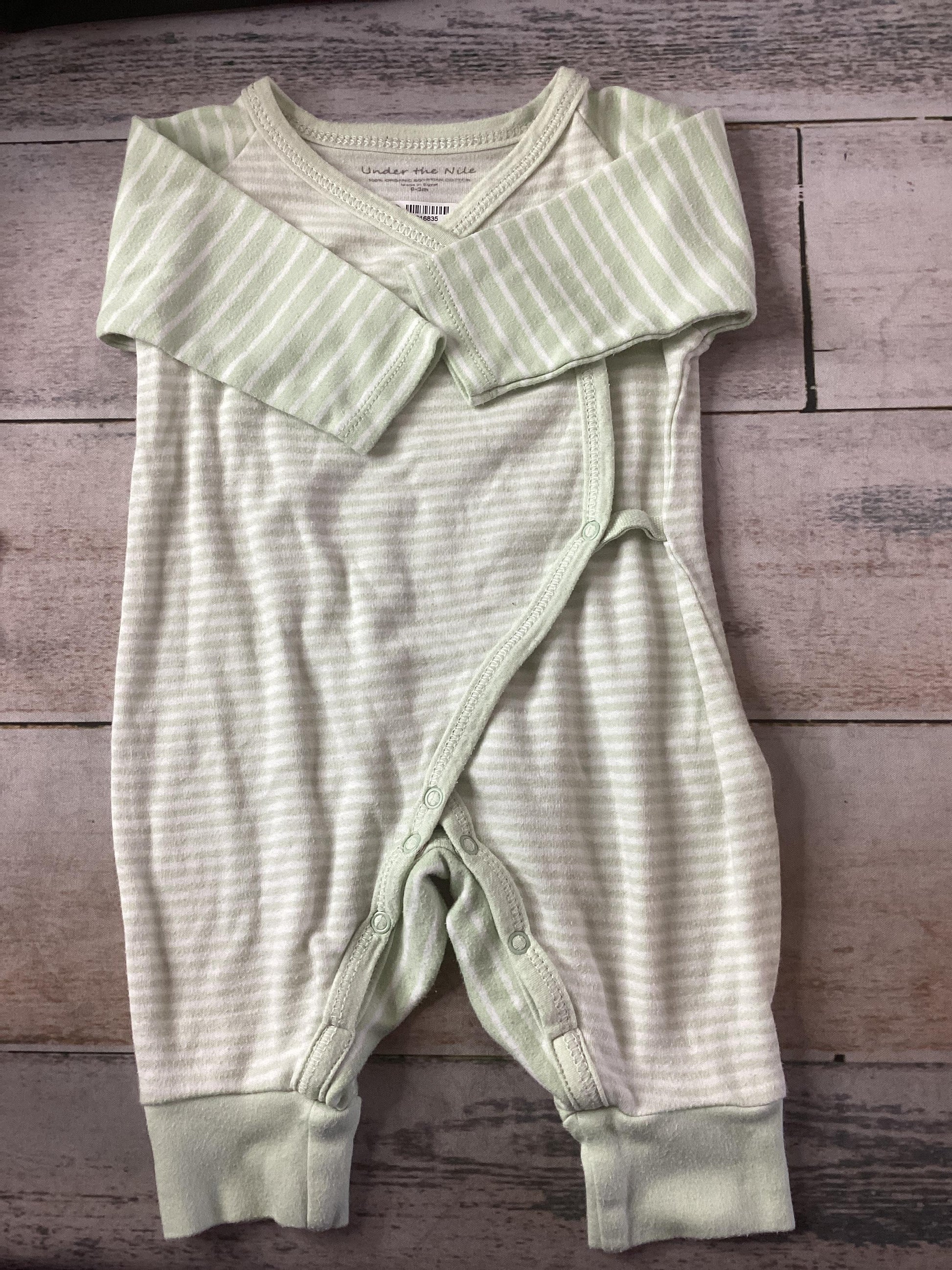 Under The Nile Unisex green | White | Striped Long Sleeve Outfit Size: 0-3 months green | White | Striped
