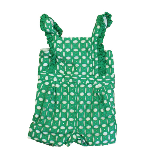 Janie and Jack Girls Green | White Romper Size: 12-18 Months Green | White