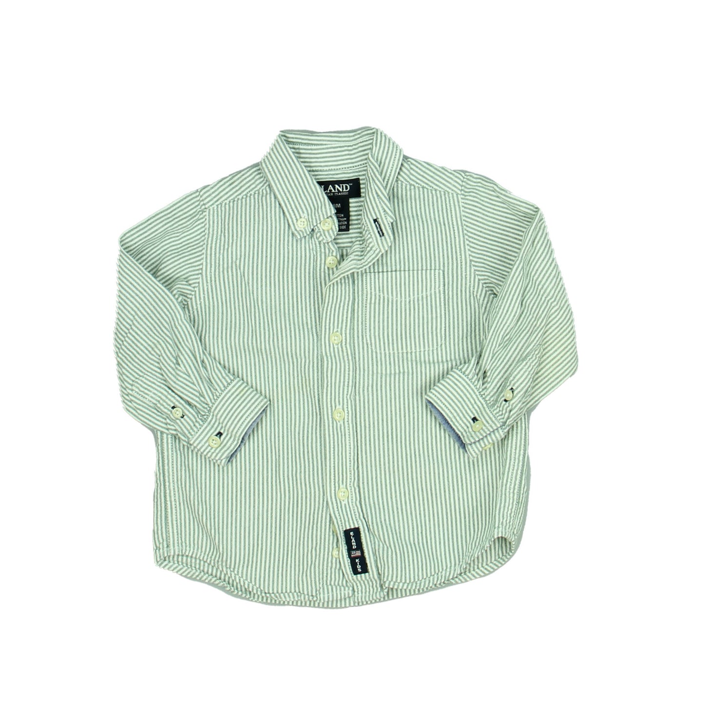 E. Land Boys Green | White Button Down Long Sleeve Size: 18 Months Green | White