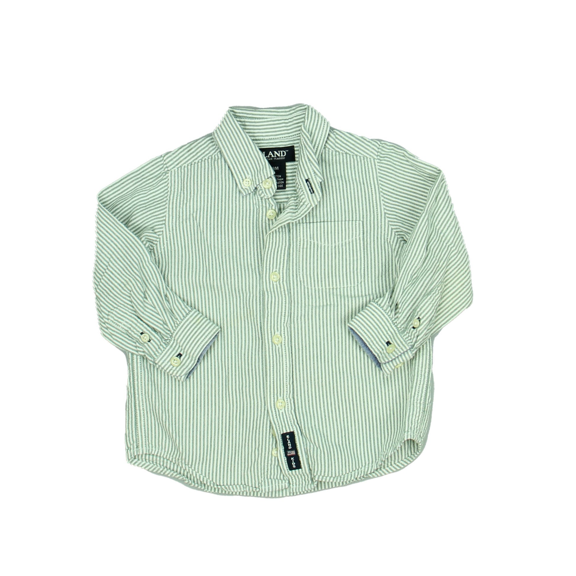 E. Land Boys Green | White Button Down Long Sleeve Size: 18 Months Green | White