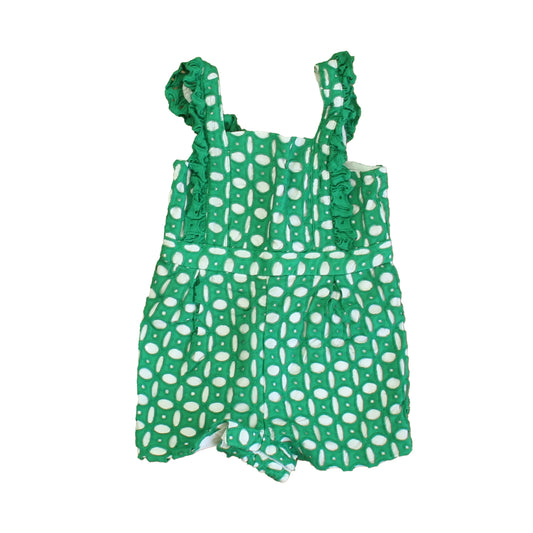Janie and Jack Girls Green | White Romper Size: 12-18 Months Green | White