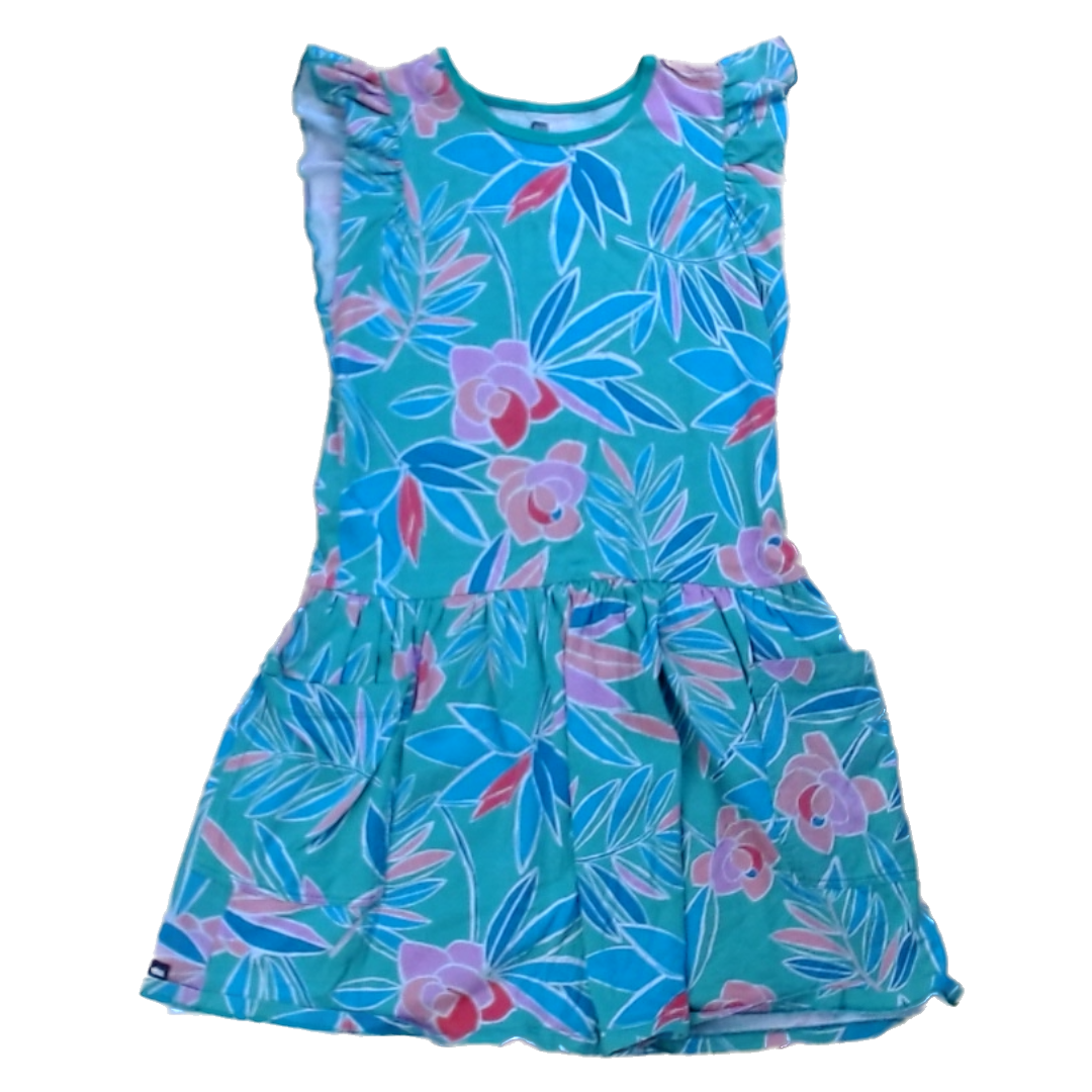 Tea Collection Girls Green with Pink Flowers Dress Size: 12T Green with Pink Flowers