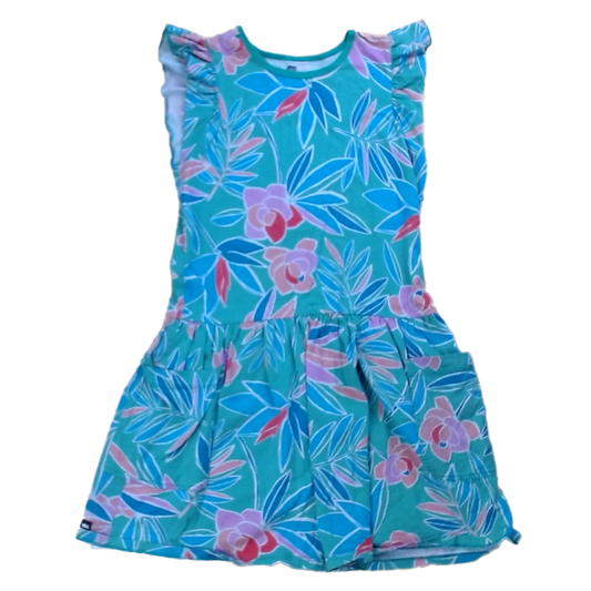 Tea Collection Girls Green with Pink Flowers Dress Size: 12T Green with Pink Flowers