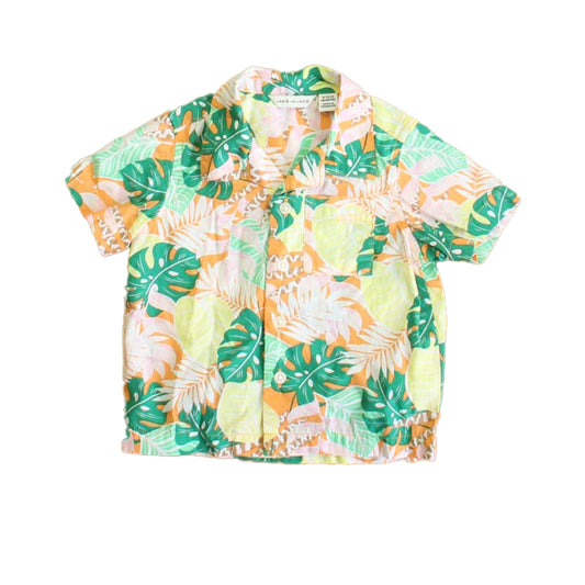 Janie and Jack Boys Green | Yellow Floral Button Down Short Sleeve Size: 6-12 Months Green | Yellow Floral