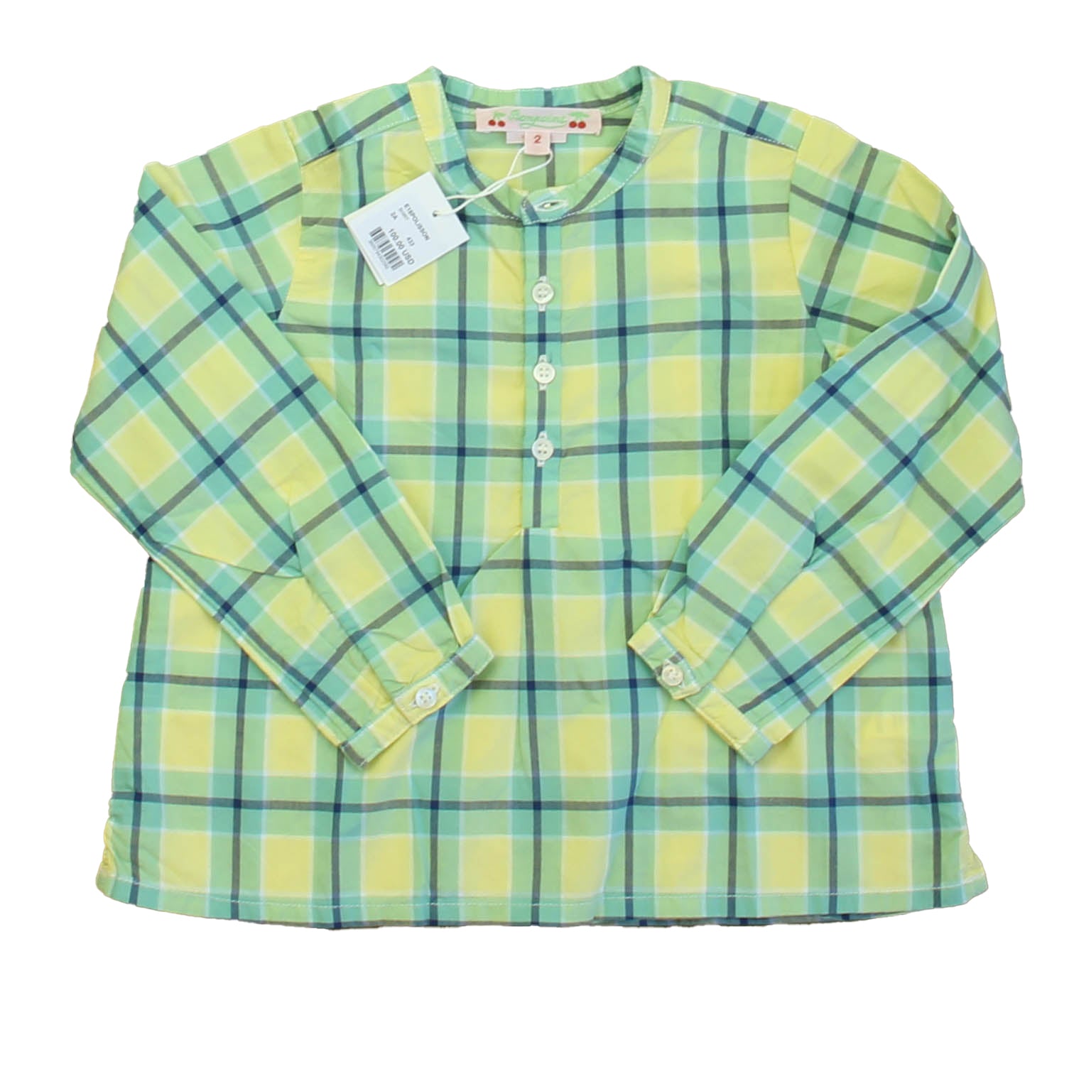 Bonpoint Girls Green | Yellow Plaid Blouse Size: 2T Green | Yellow Plaid