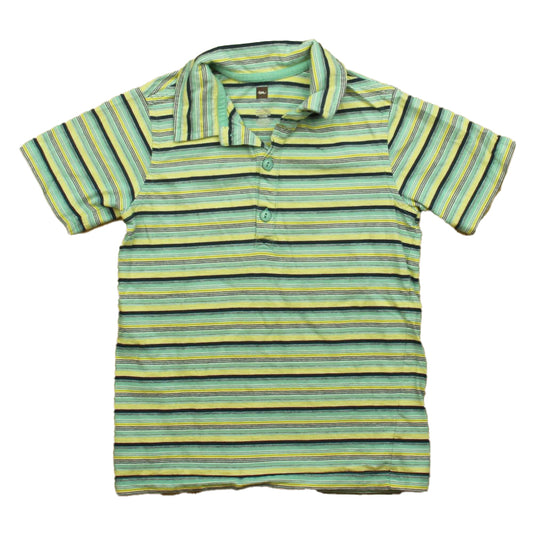 Tea Boys Green | Yellow Stripe Polo Shirt Size: 7 Years Green | Yellow Stripe