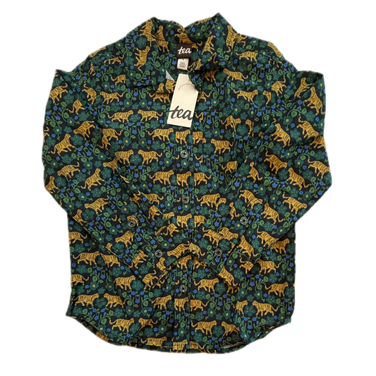 Tea Collection Boys Green | Yellow Tigers Button Down Long Sleeve Size: 5T Green | Yellow Tigers