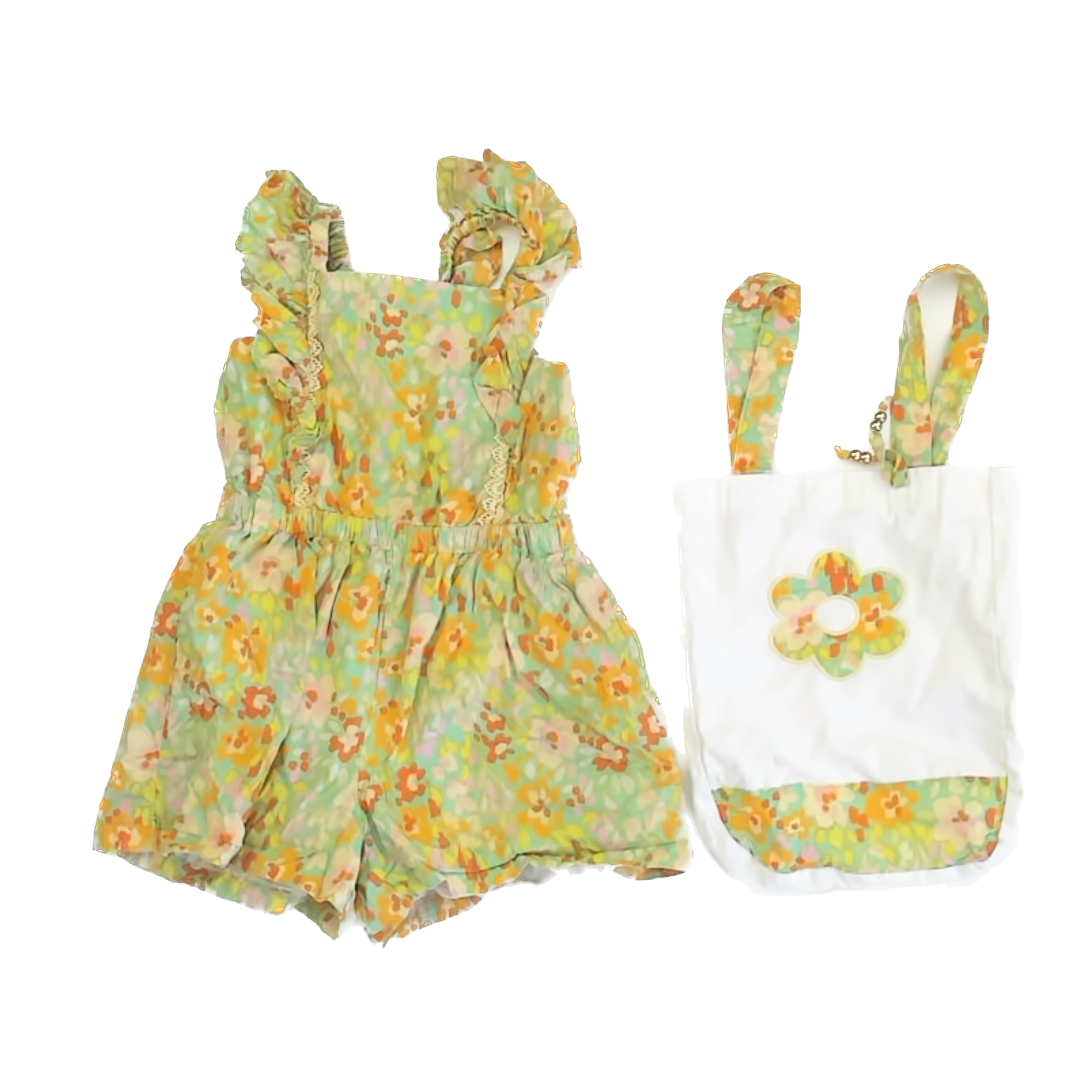 Etta Vee Girls Green | Yellow Romper Size: 6 Years Green | Yellow