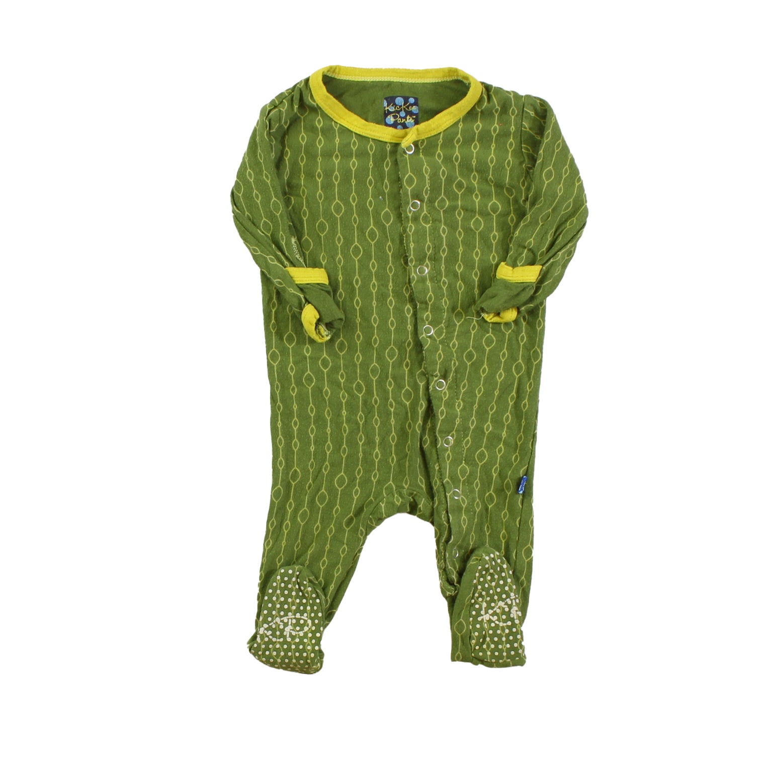 Kickee Pants Boys Green | Yellow 1-piece footed Pajamas Size: 0-3 Months Green | Yellow