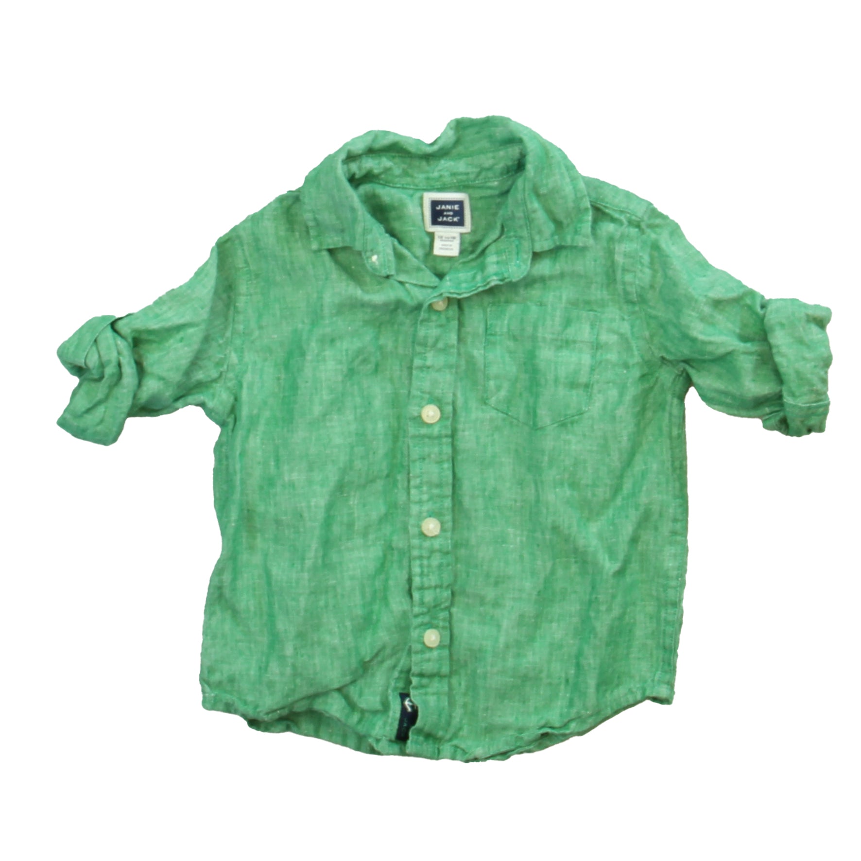Janie & Jack Boys Green Button Down Long Sleeve Size: 12-18 Months Green