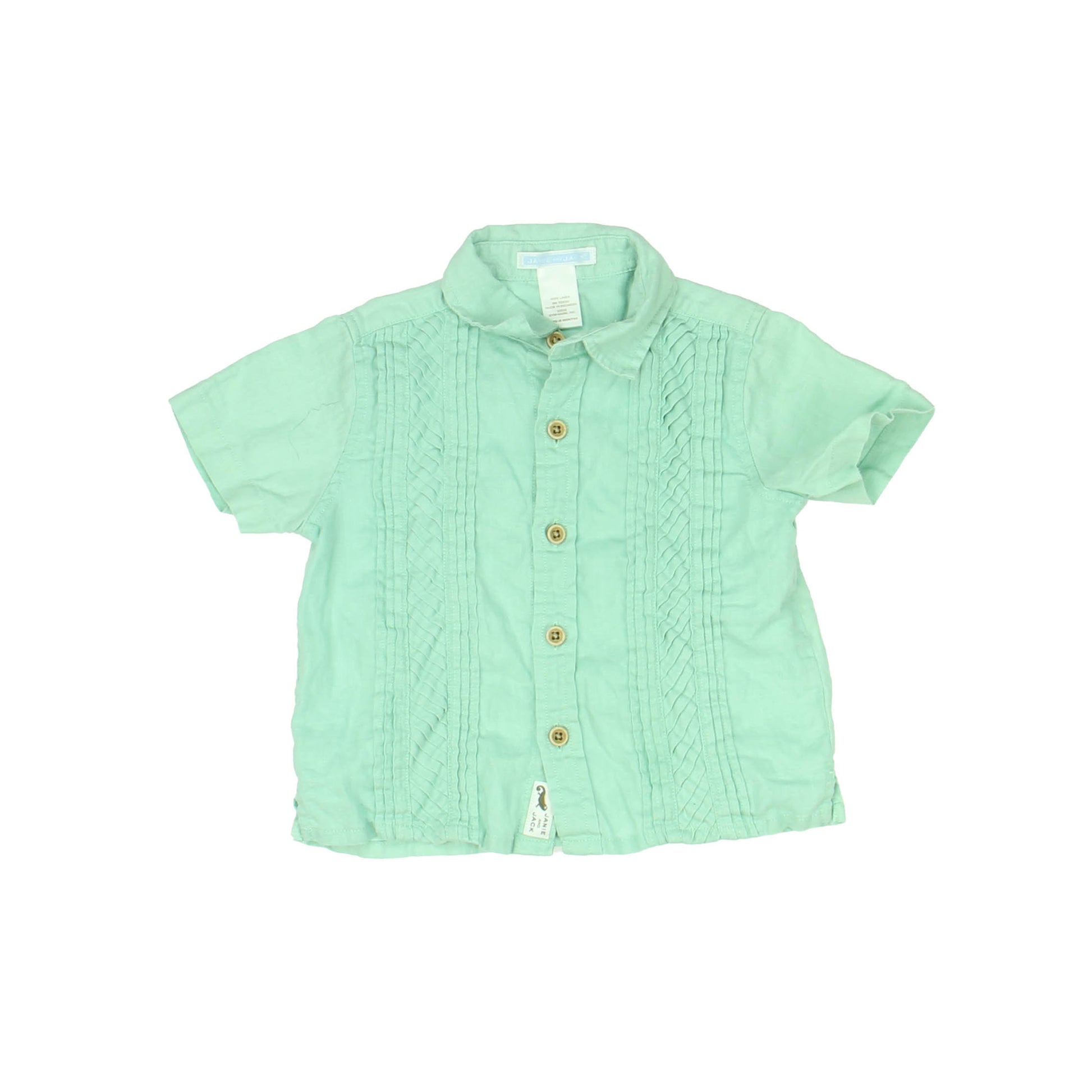 Janie and Jack Boys Green Button Down Short Sleeve Size: 12-18 Months Green
