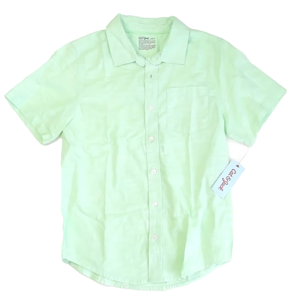 Cat & Jack Boys Green Button Down Short Sleeve Size: 10-12 Years Green