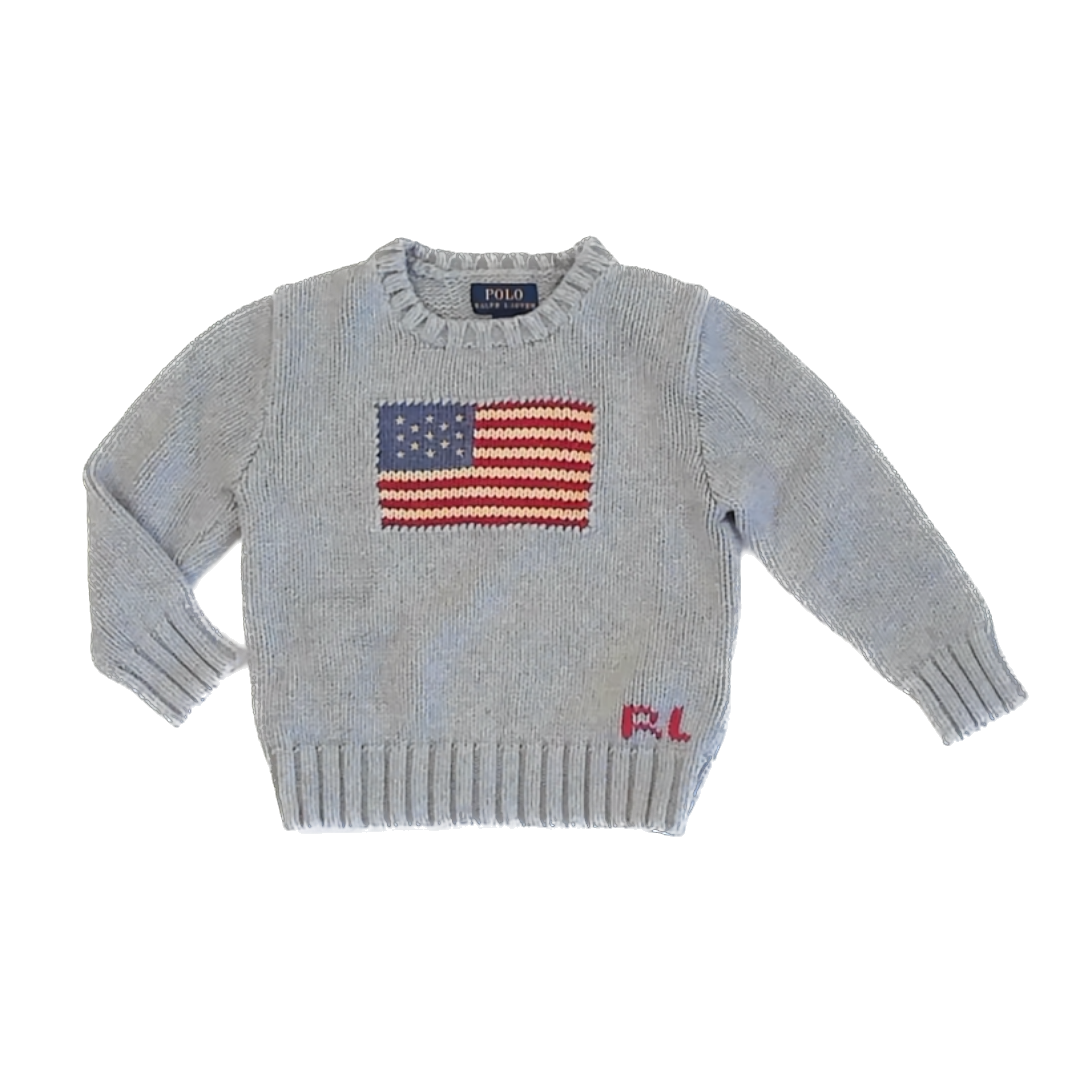 Ralph Lauren Unisex Grey American Flag Sweater Size: 3T Grey American Flag