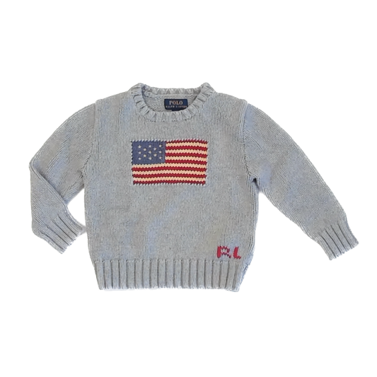 Ralph Lauren Unisex Grey American Flag Sweater Size: 3T Grey American Flag