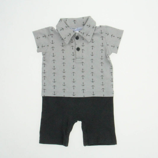 Feather Baby Boys Grey | Anchor Romper Size: 3-6 Months Grey | Anchor
