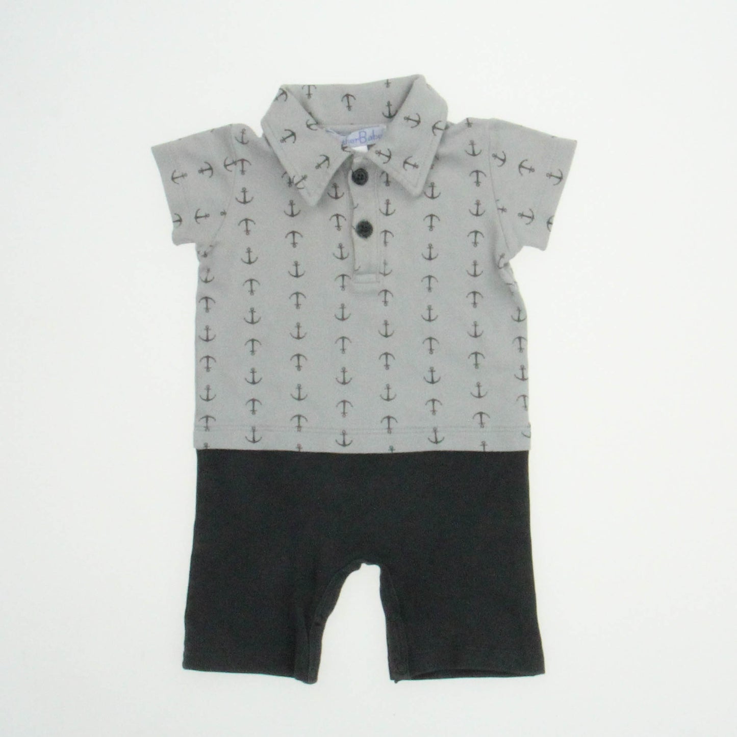Feather Baby Boys Grey | Anchor Romper Size: 3-6 Months Grey | Anchor
