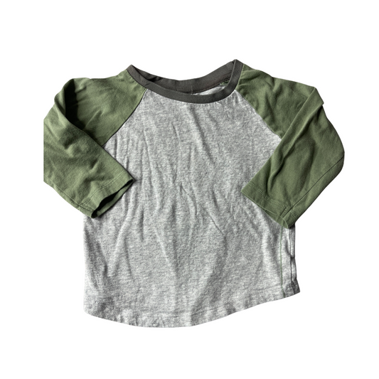 Colored Organics Boys Grey | Army Green Long Sleeve T-Shirt Size: 12-18 months Grey | Army Green