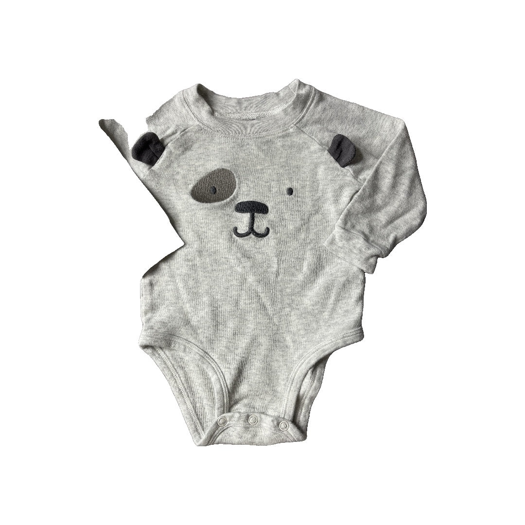 Carters Unisex Grey | Black | dog Onesie Size: 6 months Grey | Black | dog