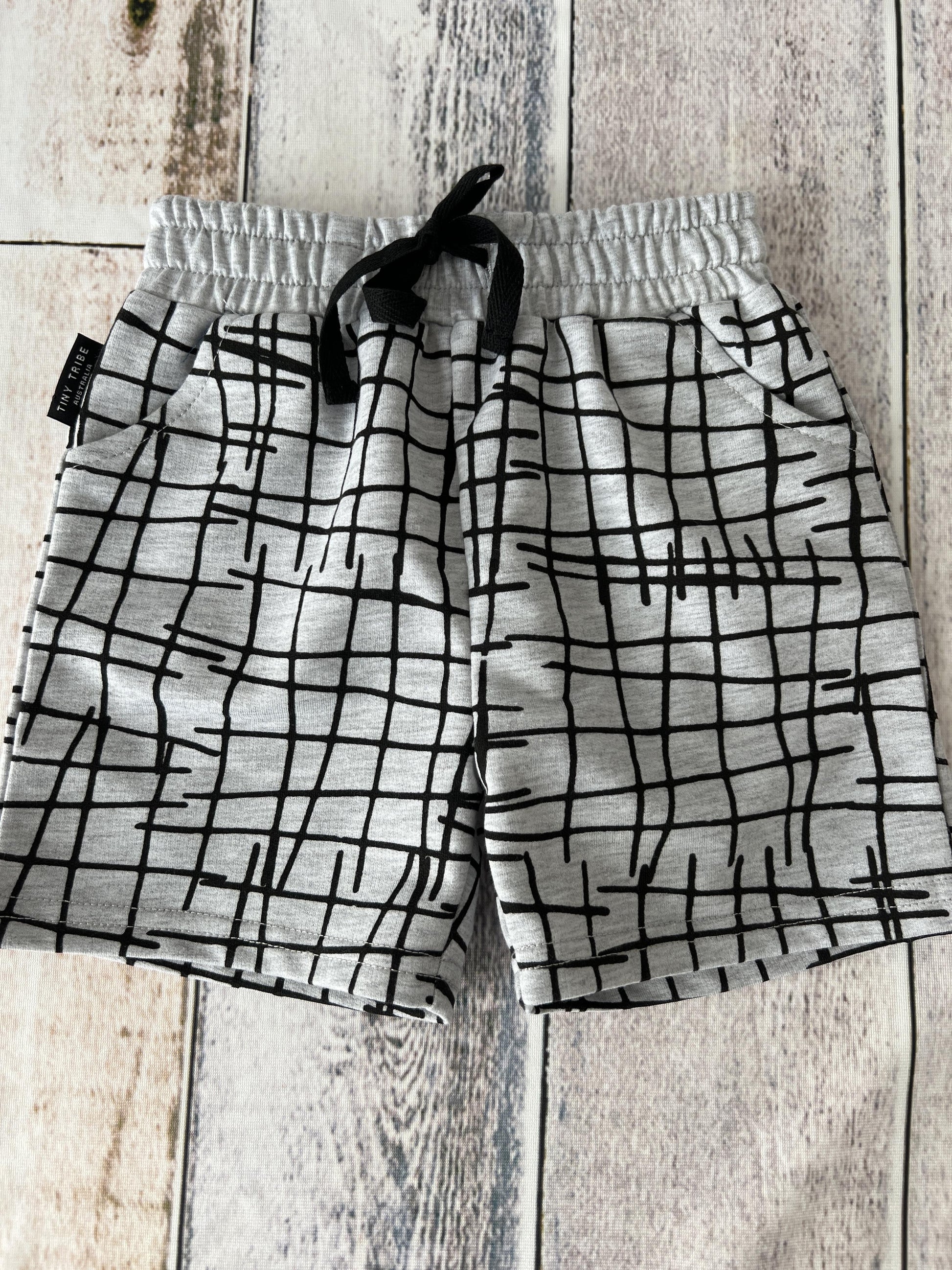 Tiny Tribe Boys Grey | Black | Pattern Shorts Size: 3-6 months Grey | Black | Pattern