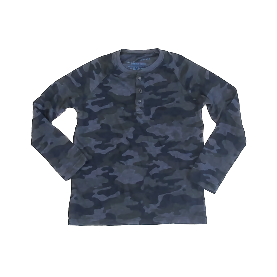 Rockets Of Awesome Boys Grey | Blue Camo Long Sleeve T-Shirt Size: 10-12 Years Grey | Blue Camo