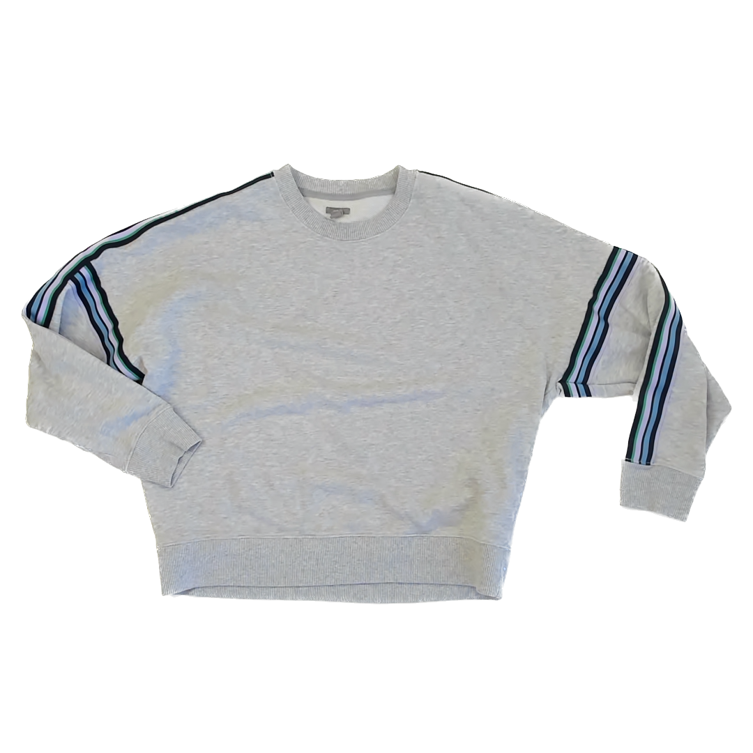 Aerie Girls Grey | Blue Stripe Sweatshirt Size: Adult M Grey | Blue Stripe